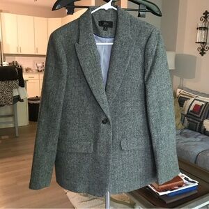 J. Crew Gray Herringbone Blazer with Blue Lining